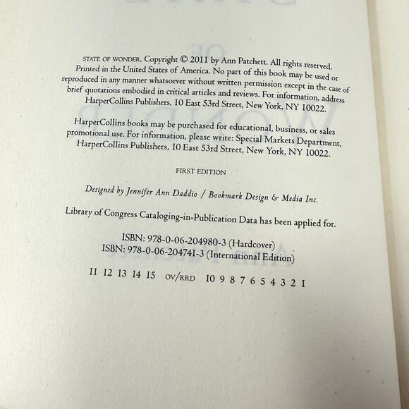 State of Wonder Novel by Ann Patchett Harper 1st Edition English Hardcover Book - Picture 2 of 12